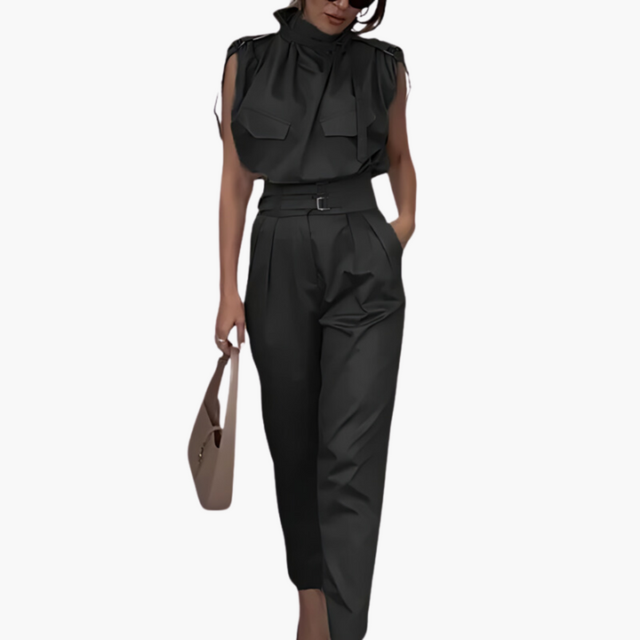Women’s Jumpsuit with Waist Belt and Straight-Leg Fit