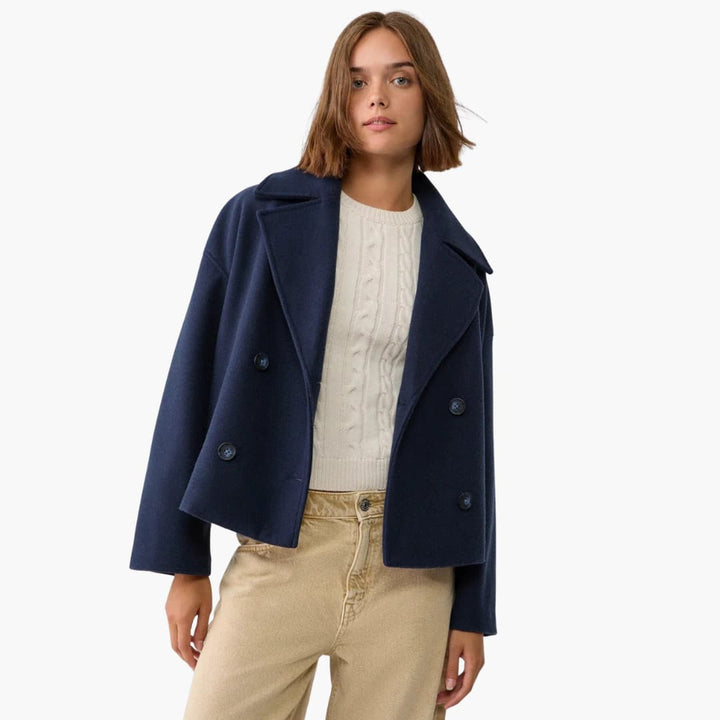 Women’s cropped jacket with double-breasted front and wide lapels