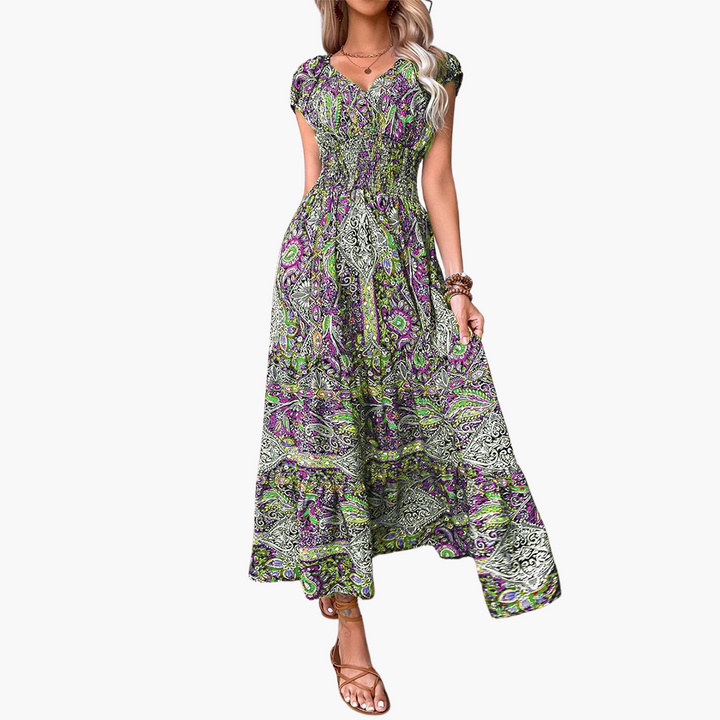 Women’s Maxi Dress with Elasticated Waist and Cap Sleeves