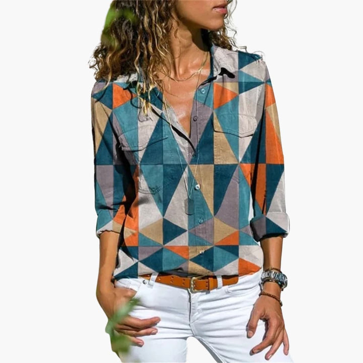 Women’s Button Up Shirt with Geometric Print