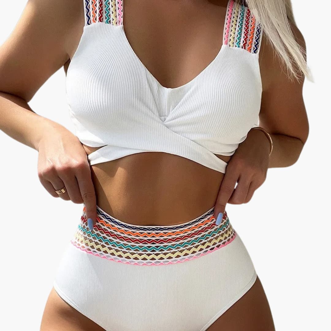 Women’s Bikini Set with High - Waisted Bottoms and Ribbed Texture