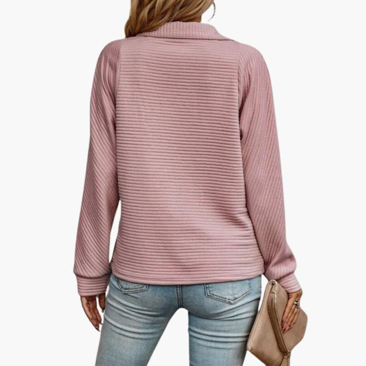 Women’s Sweater with Quarter-Zip Neckline and Ribbed Knit Texture