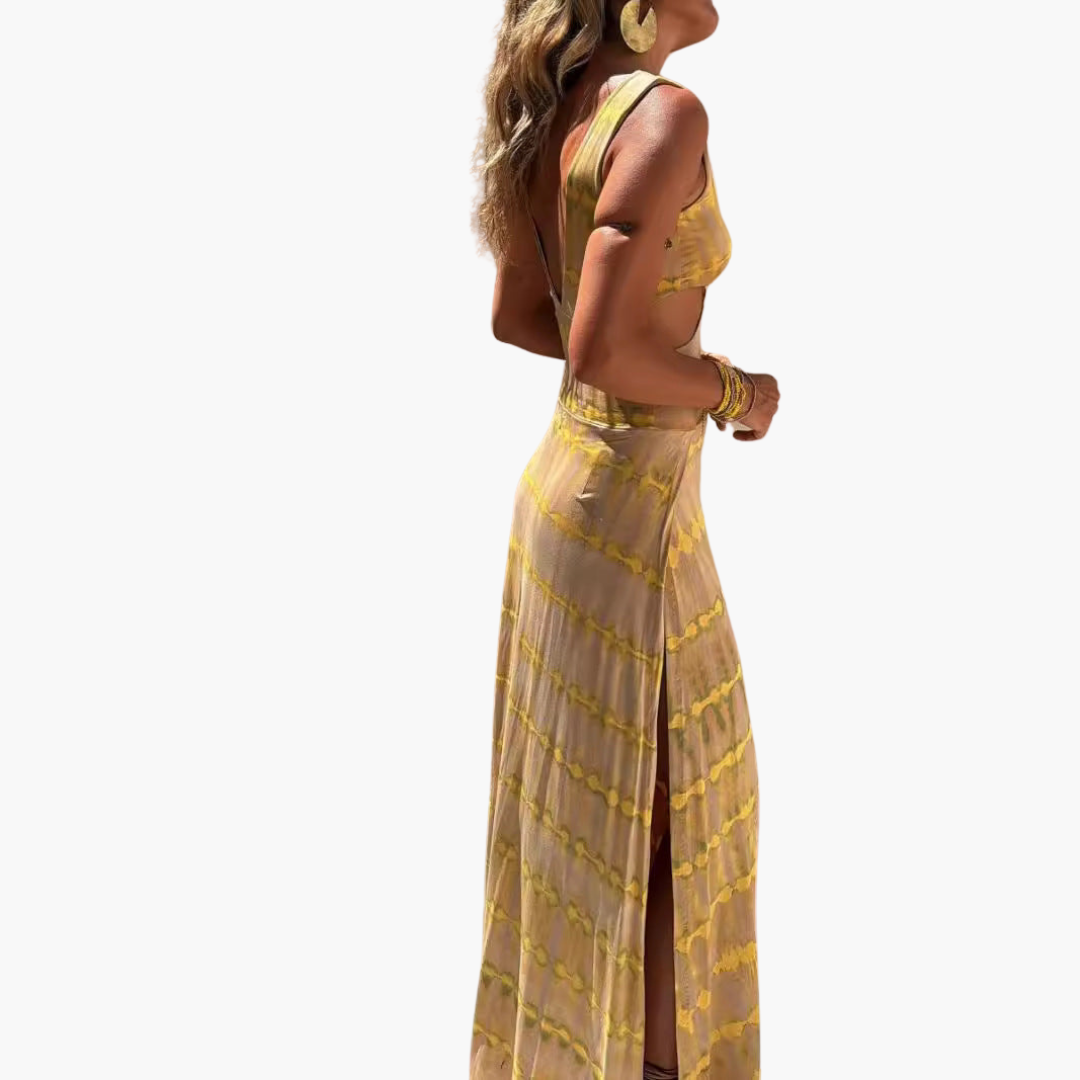 Women’s Maxi Dress with V-Neck and Waist Cut-Out