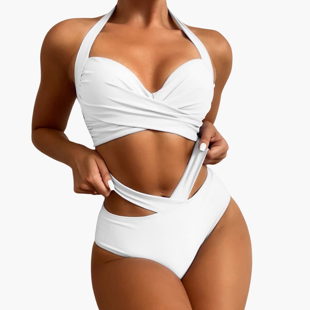 Women’s Bikini Set with High - Waisted Bottoms and Integrated Shaping Panel