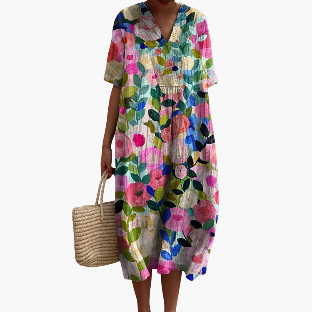 Women’s V-Neck Short Sleeve Midi Dress