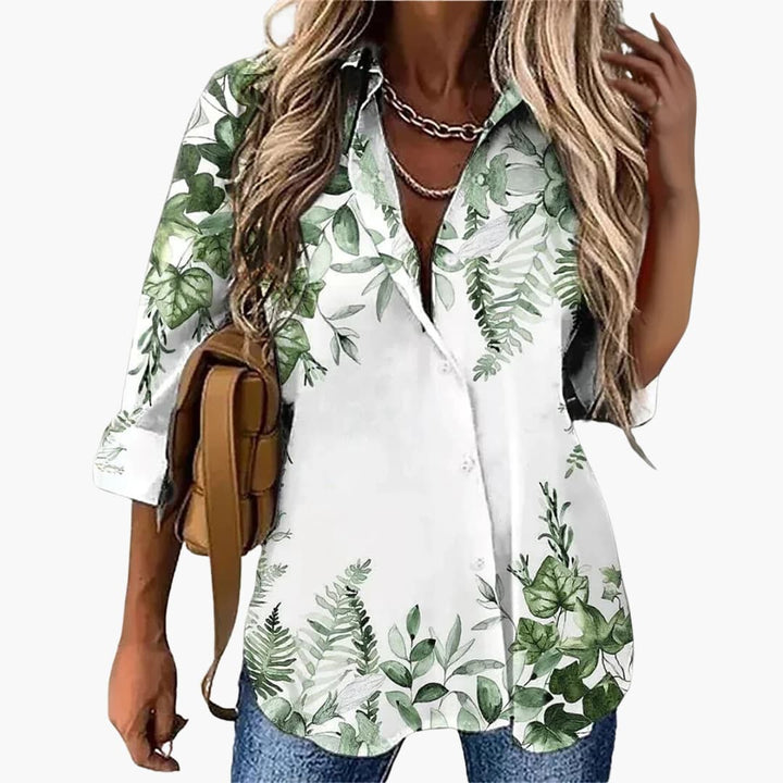 Women’s Floral Print Blouse with Collar and Button Fastening
