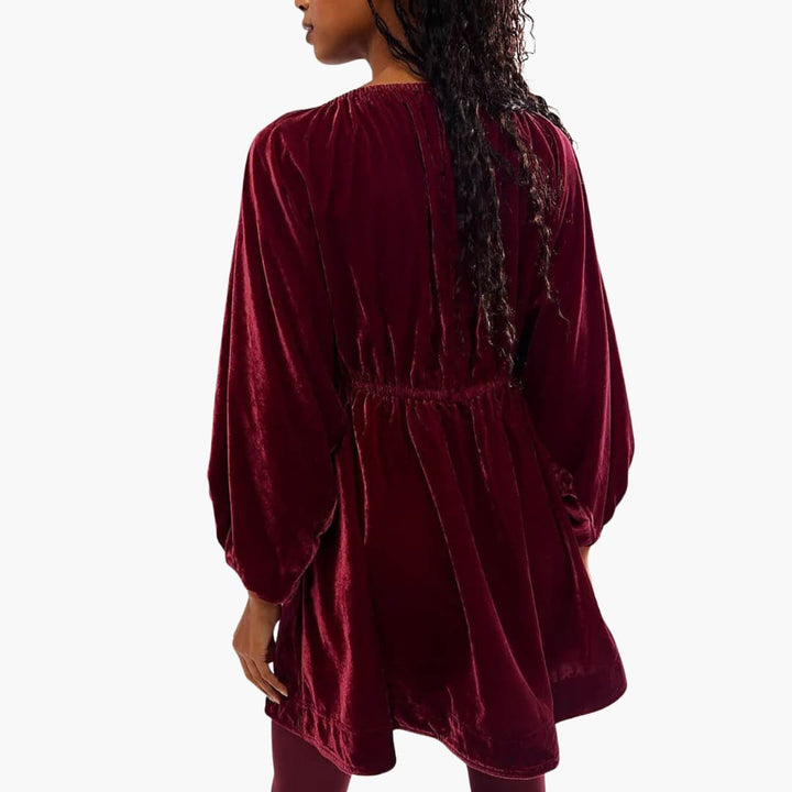 Women’s Mini Dress with V-Neckline and Long Sleeves