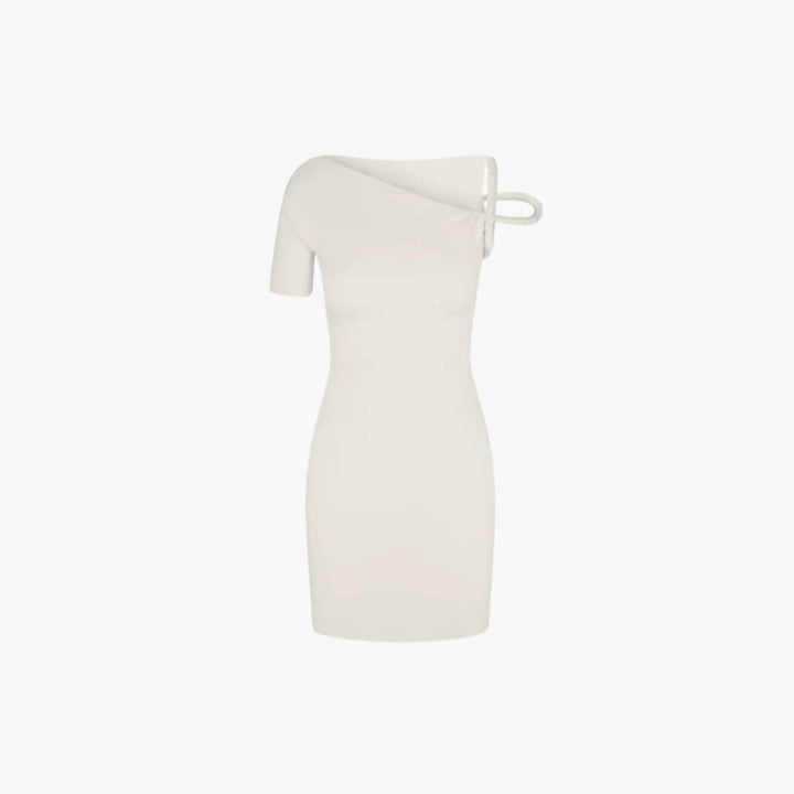 Women’s Mini Dress with Asymmetrical Neckline and Single Short Sleeve