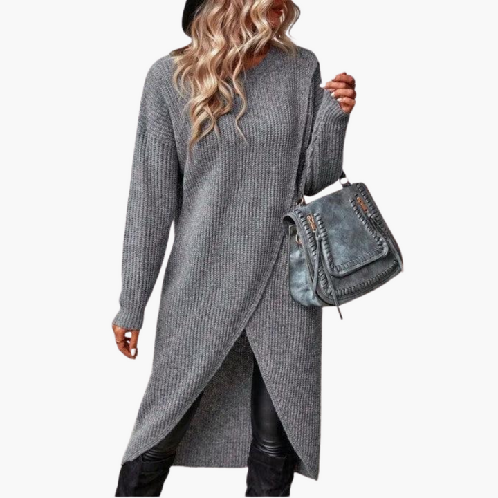 Asymmetrical Hem Sweater Dress - Women&