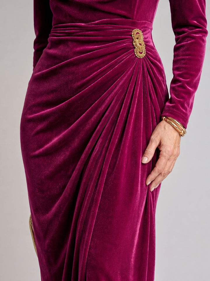 Samiol | Draped Cowl Neck Satin Midi Dress