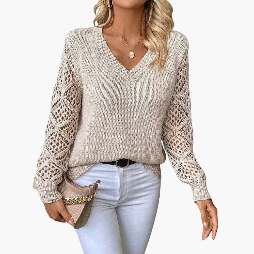 Jade | Stylish V-Neck Sweater With Handmade Details -  Made By Riley