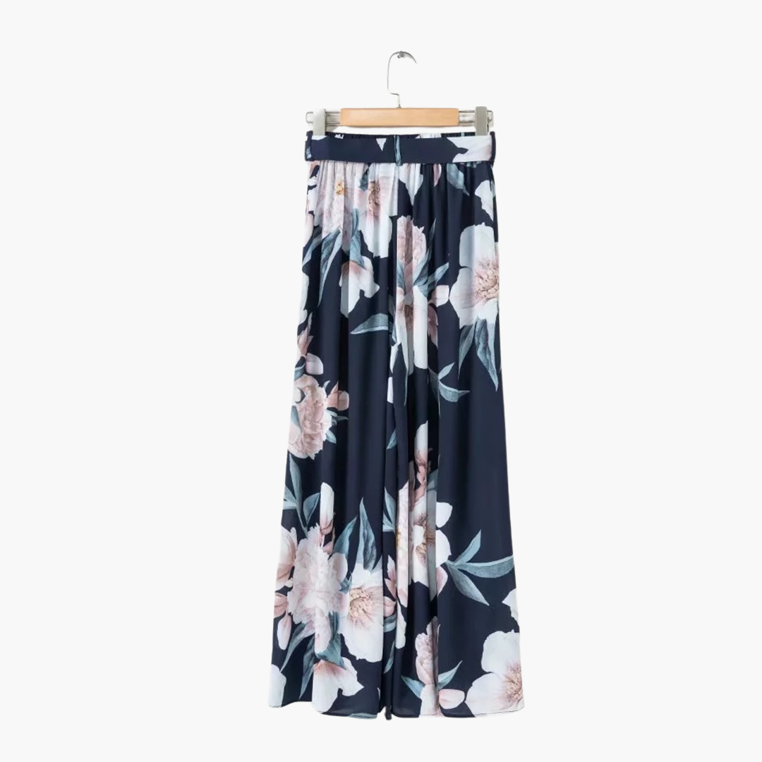 Women’s Loose-Fit Summer Trousers with Floral Print and Wide-Leg Design