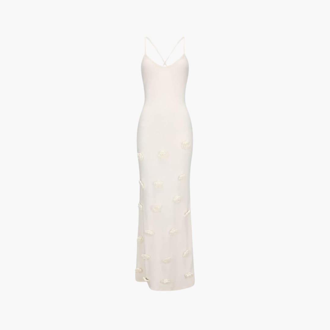 Women’s Strappy Maxi Dress with Low Neckline and Long Skirt