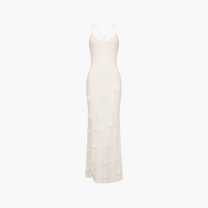 Women’s Strappy Maxi Dress with Low Neckline and Long Skirt