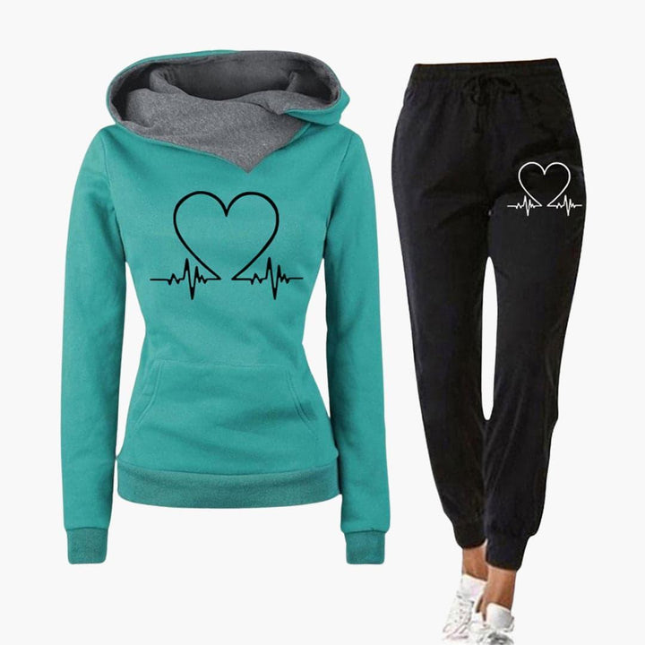 Women’s Two-Piece Jogging Set with Heartbeat Print