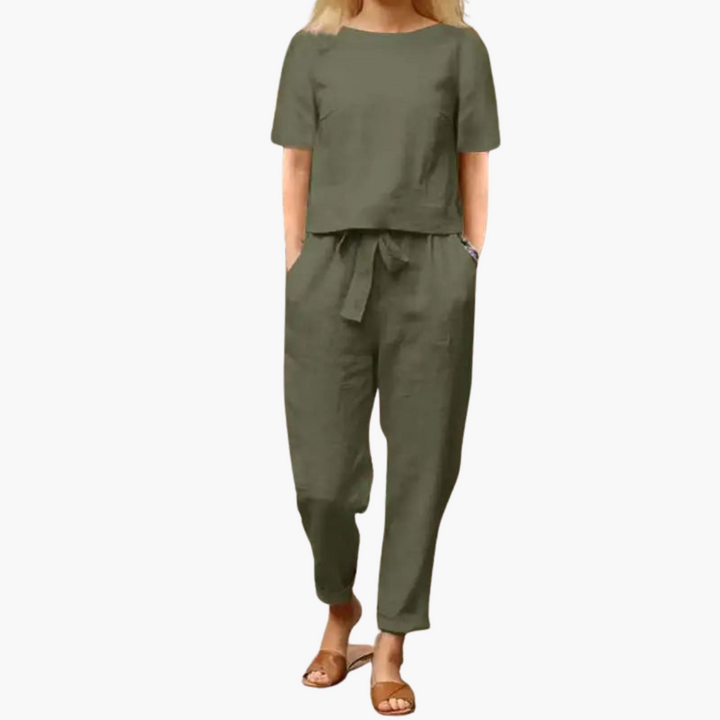 Women’s Two-Piece Set with Short-Sleeve Top and Pants