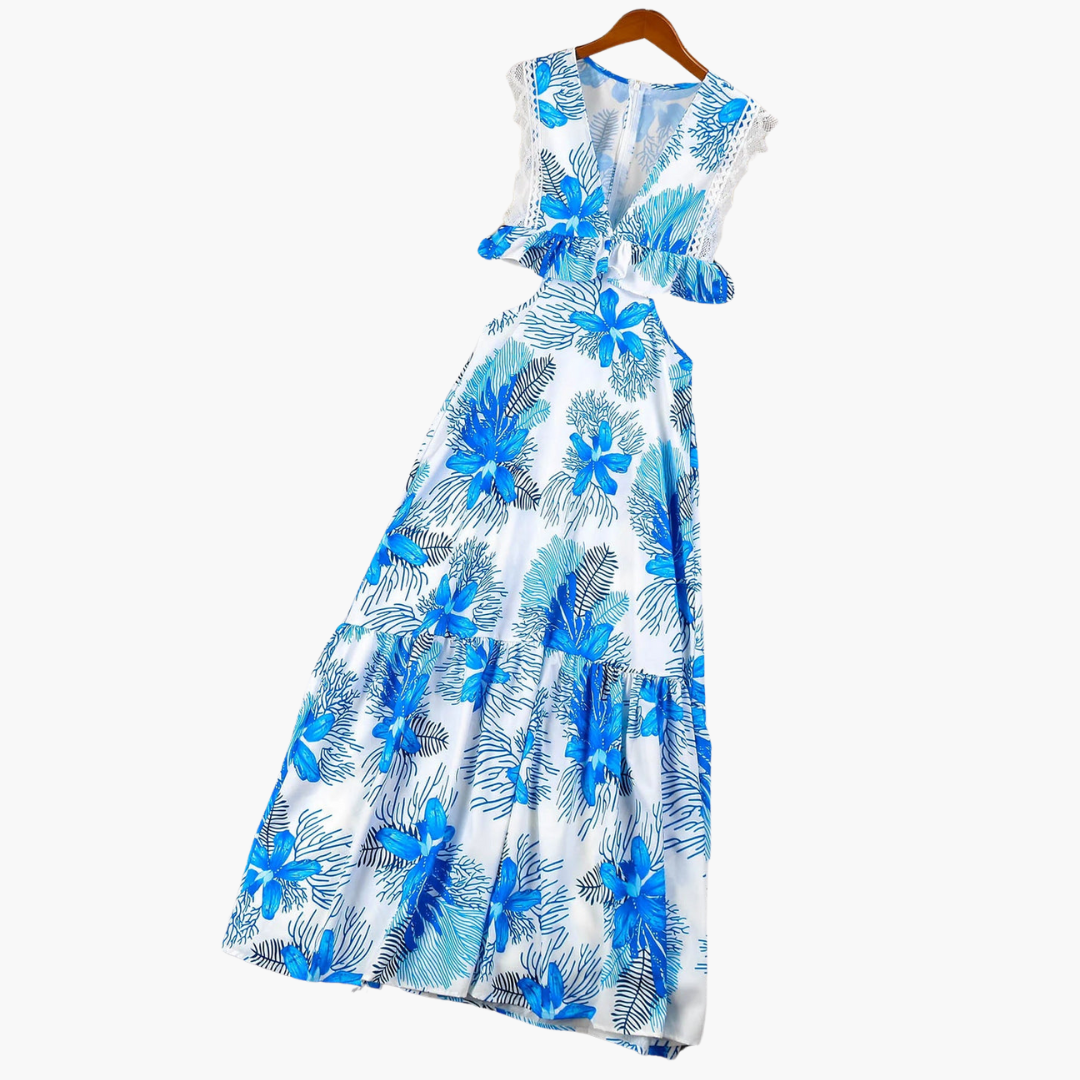 Women’s Maxi Dress with Lace Trim and Waist Cut Out