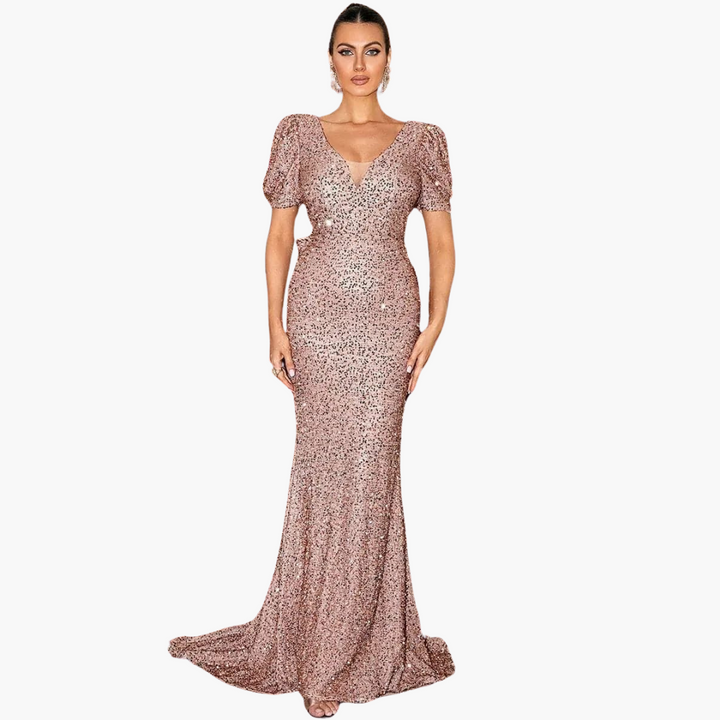 Women’s Maxi Dress with V-Neck and Sequin Embellishment
