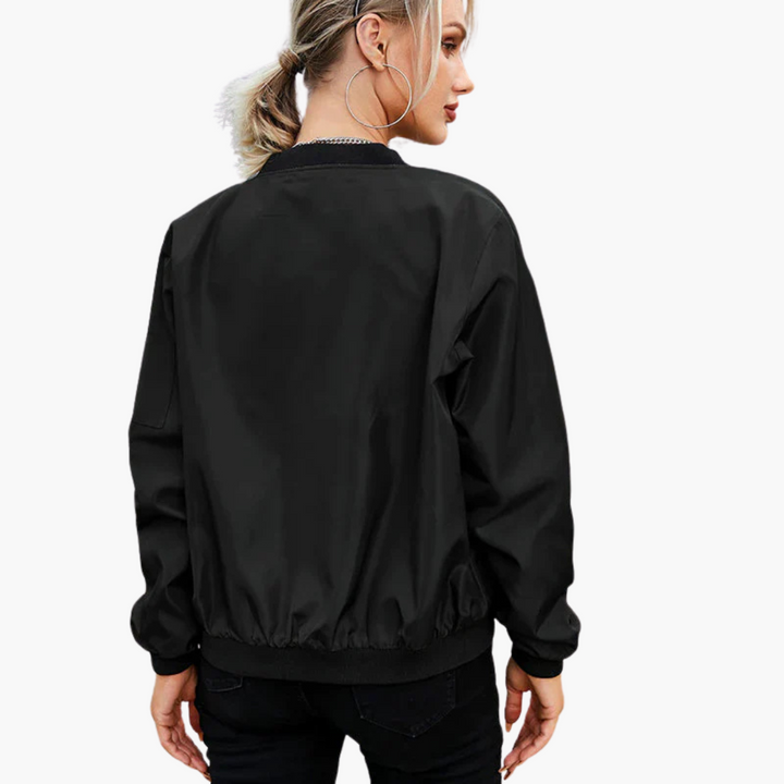 Women’s Bomber Jacket with Zip and Ribbed Detailing