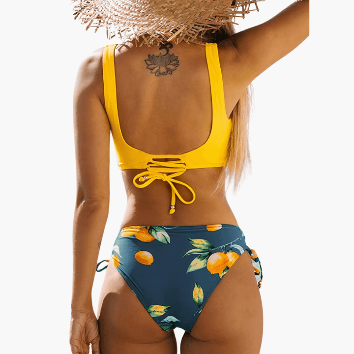 Women’s Two-Piece Bikini Set with V-Neck Top and High-Waisted Bottoms