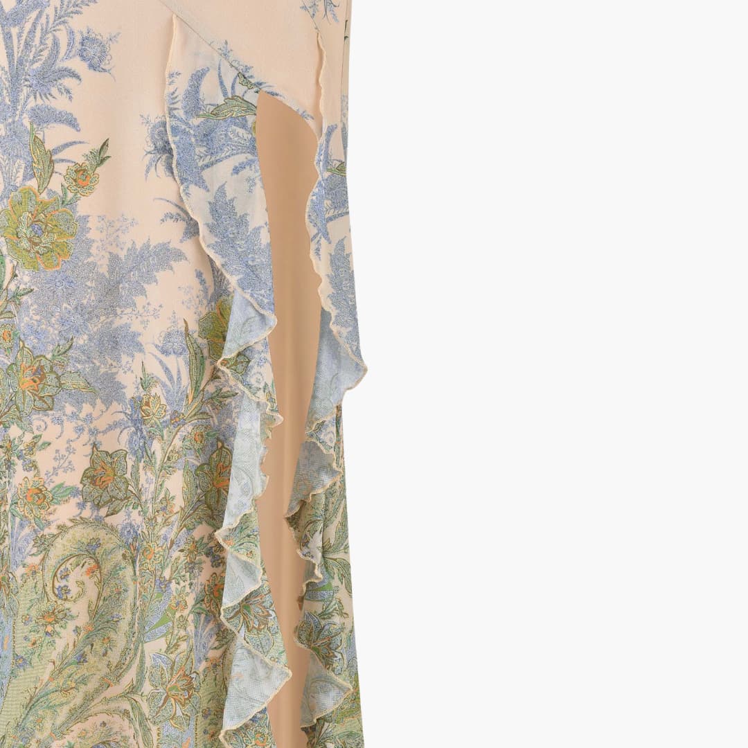 Women’s strapless maxi dress with high slit and floral print