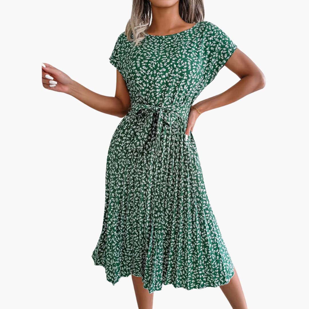 Women’s Summer Dress with Belted Waist and Floral Print