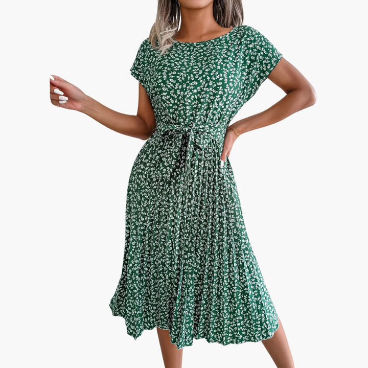 Women’s Summer Dress with Belted Waist and Floral Print