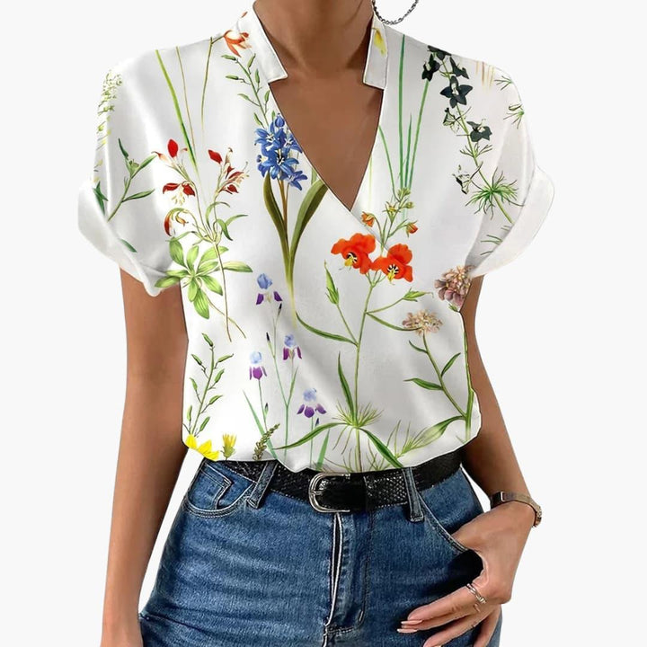 Women’s Blouse with V-Neck and Floral Print