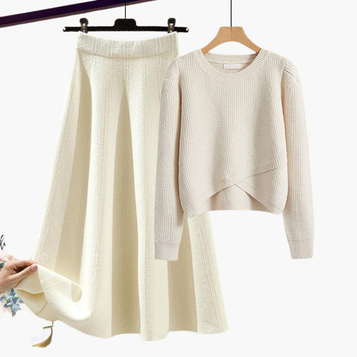 Women’s Two-Piece Lounge Set with Knit Sweater and A-Line Skirt