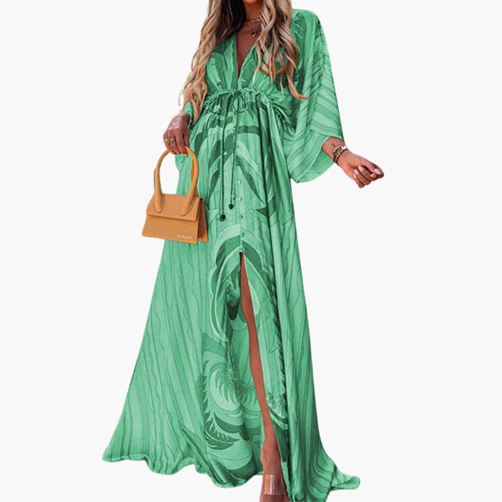 Women’s Maxi Dress with Drawstring Waist and Side Slit