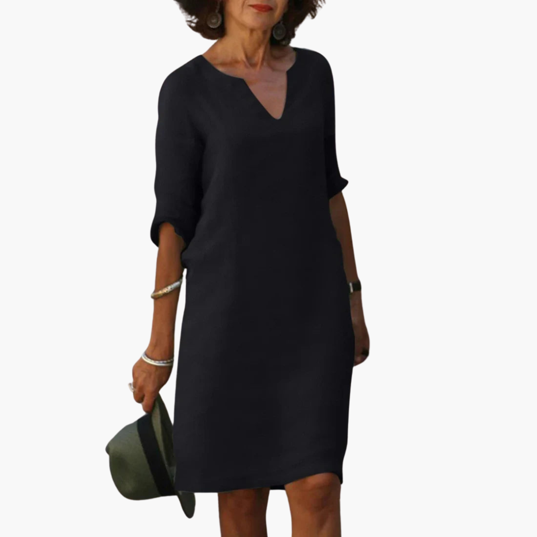 Women’s V-Neck Mini Dress with 3/4 Sleeves and Tapered Waist