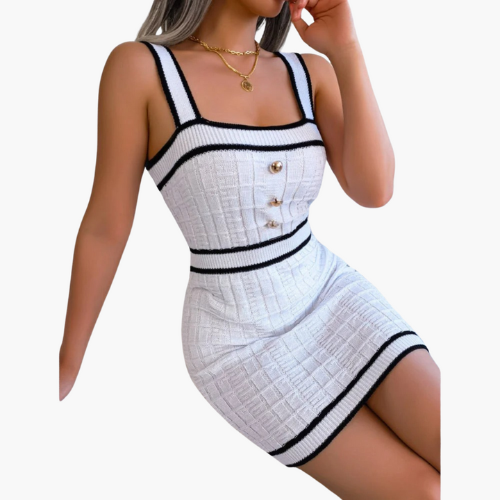 Women’s Bodycon Dress with Square Neck and Checkered Pattern