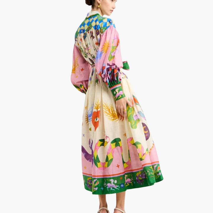 Women’s maxi shirt dress with button fastening and waist tie
