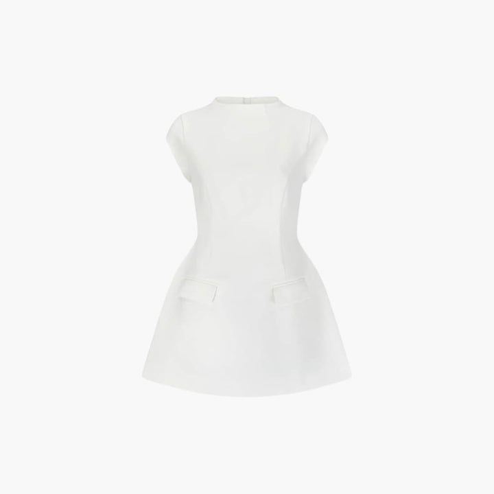 Women’s Structured Mini Dress with Cap Sleeves and Flared Skirt