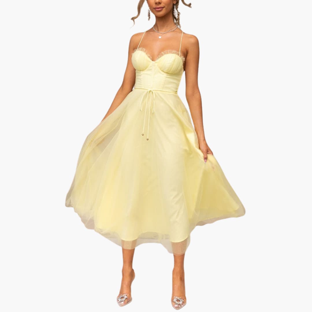 Women’s Tulle Maxi Dress with Spaghetti Straps and Tiered Skirt