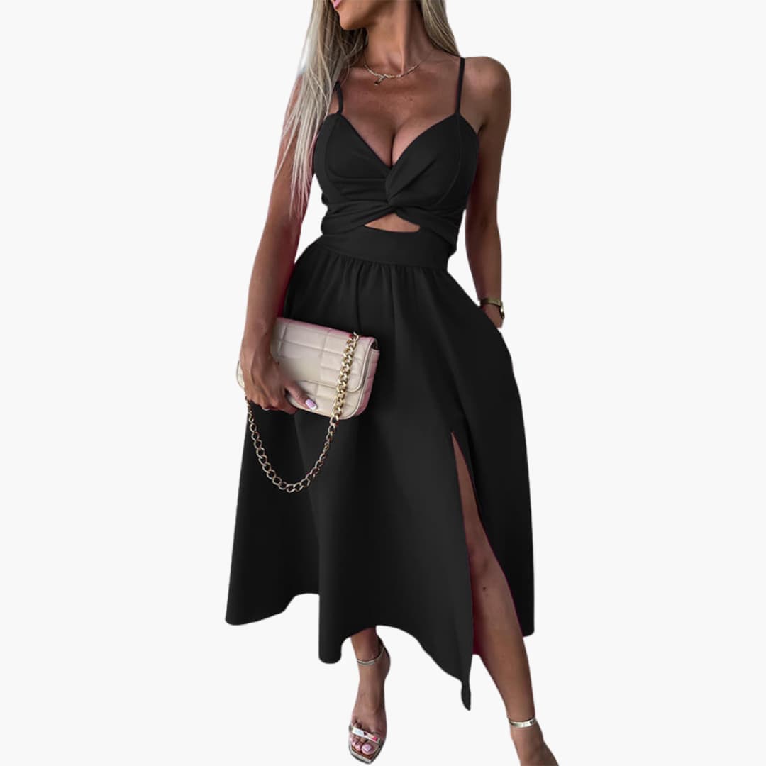 Women’s Midi Dress with Twist Front and Front Slit