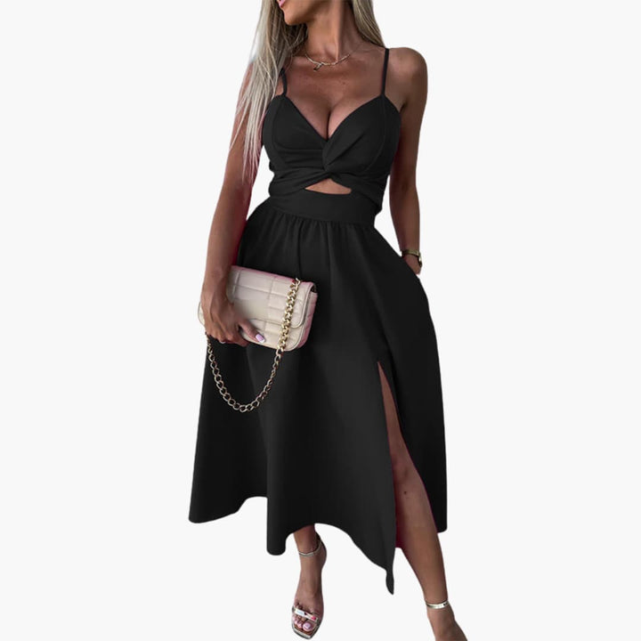 Women’s Midi Dress with Twist Front and Front Slit