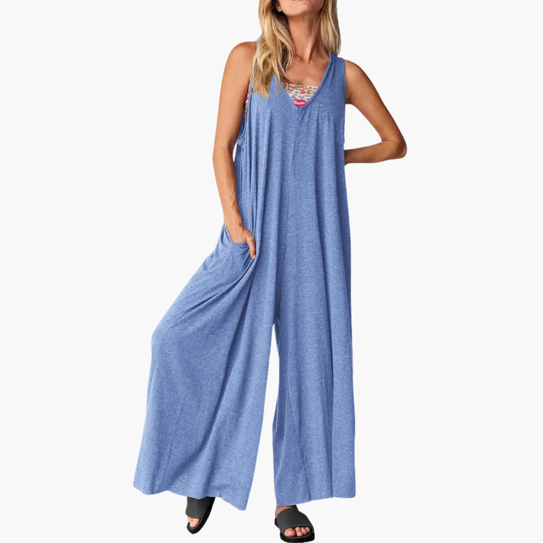 Women’s V-Neck Jumpsuit with Relaxed Fit