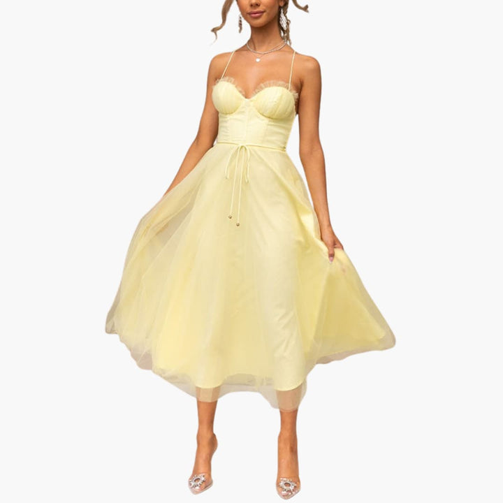 Women’s Tulle Maxi Dress with Spaghetti Straps and Tiered Skirt