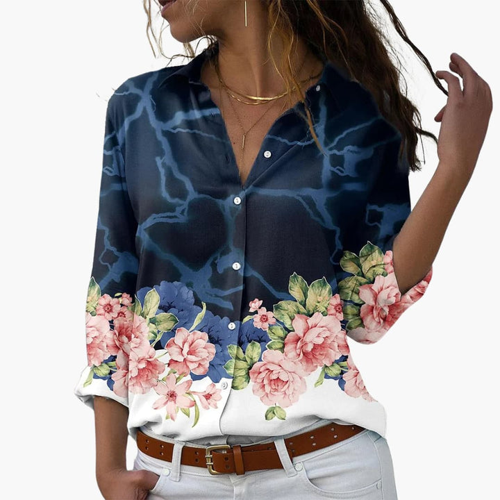 Women’s Blouse with Button Fastening and Printed Design