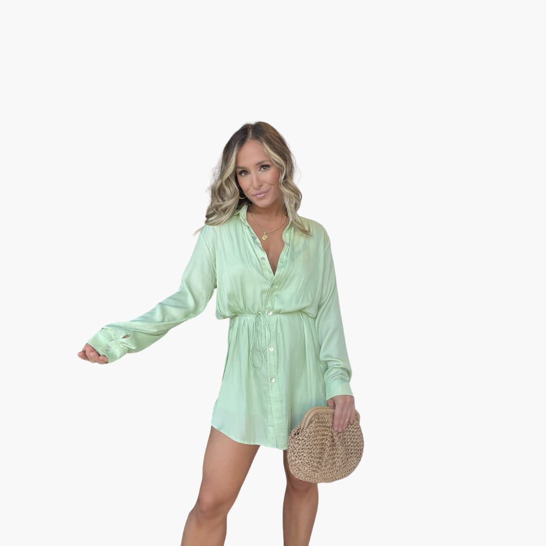 Women’s Romper Dress with Collared Neck and Drawstring Waist