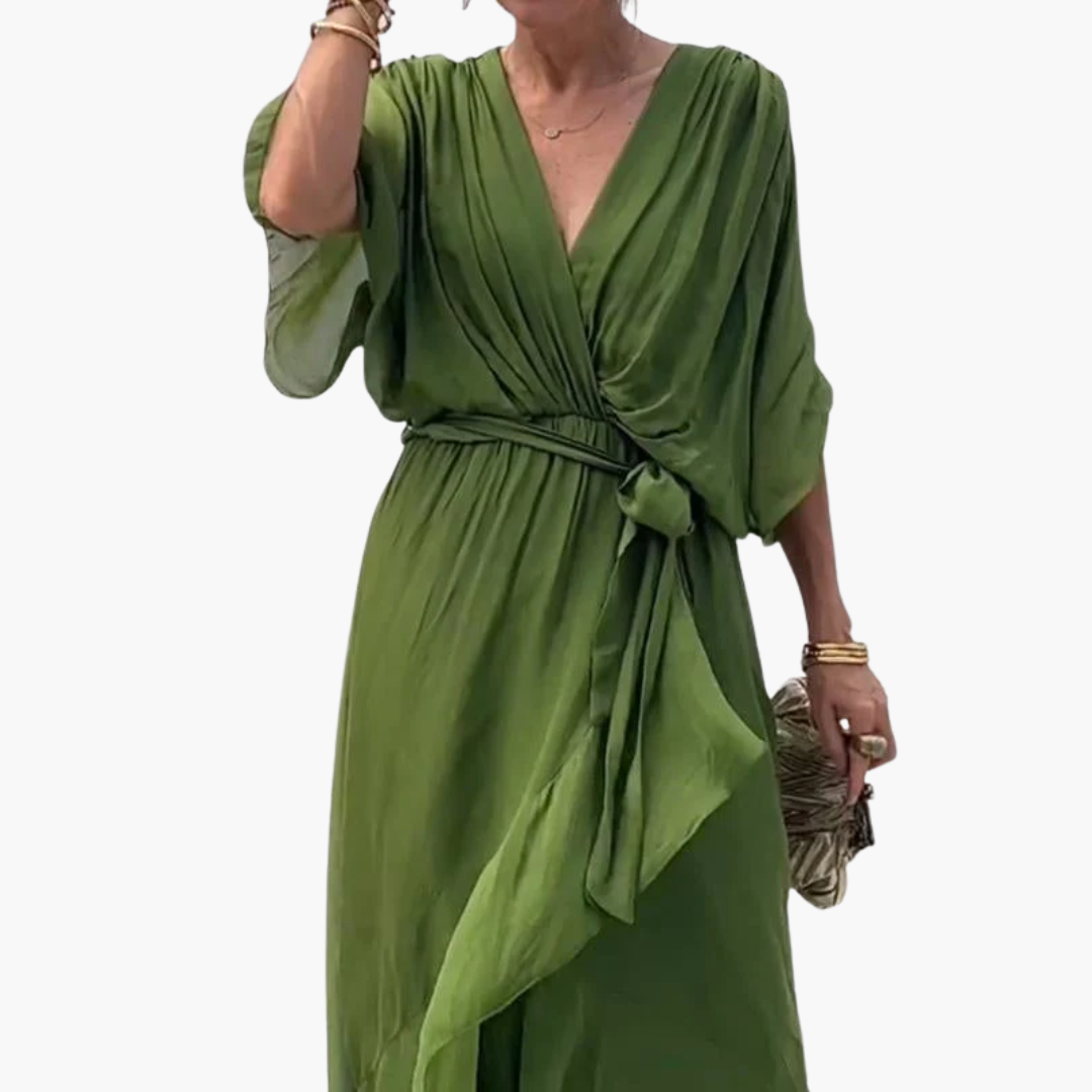 Women’s Midi Dress with Tie and Sleeves
