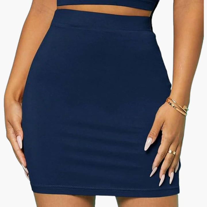 Women’s High-Waist Bodycon Mini Skirt with Crepe Texture and Stretch Fabric