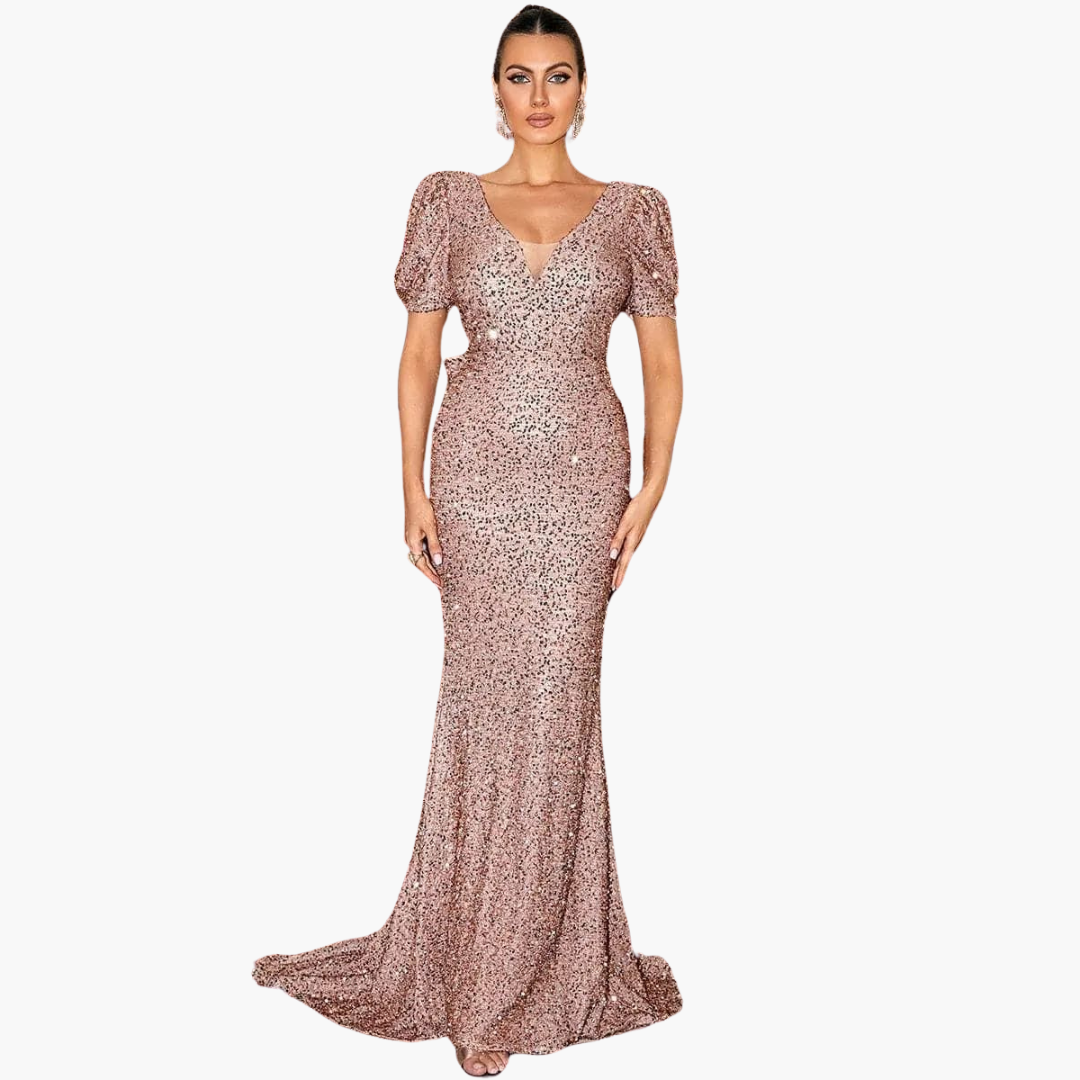 Women’s Maxi Dress with V-Neck and Sequin Embellishment