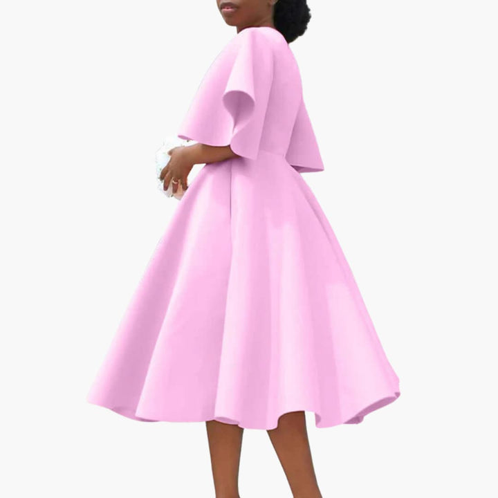 Women’s Midi Dress with V-Neckline and Flutter Sleeves