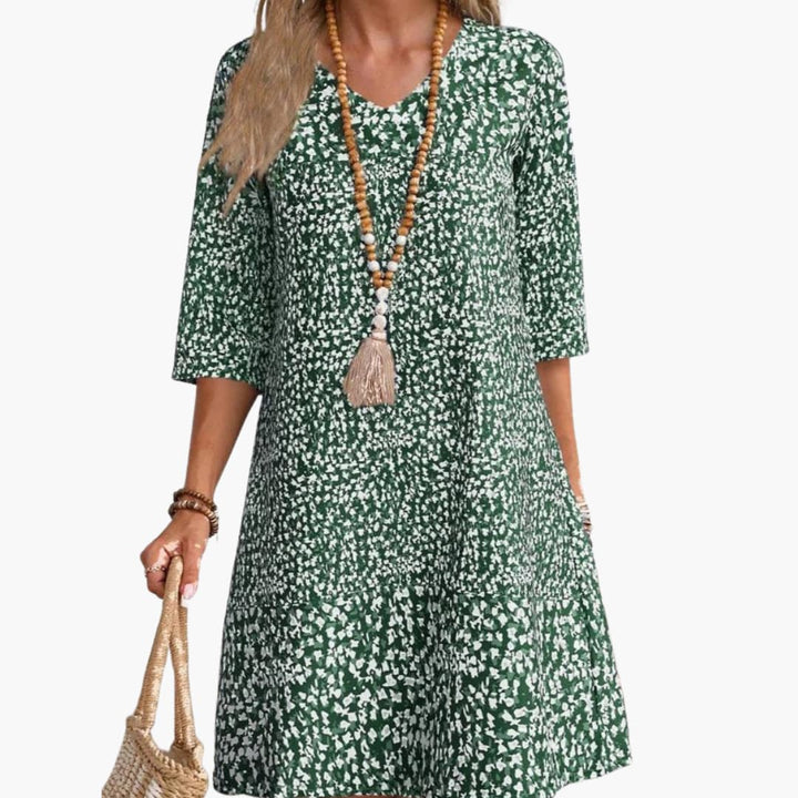 Women’s Short Dress with V Neckline and Tiered Hem