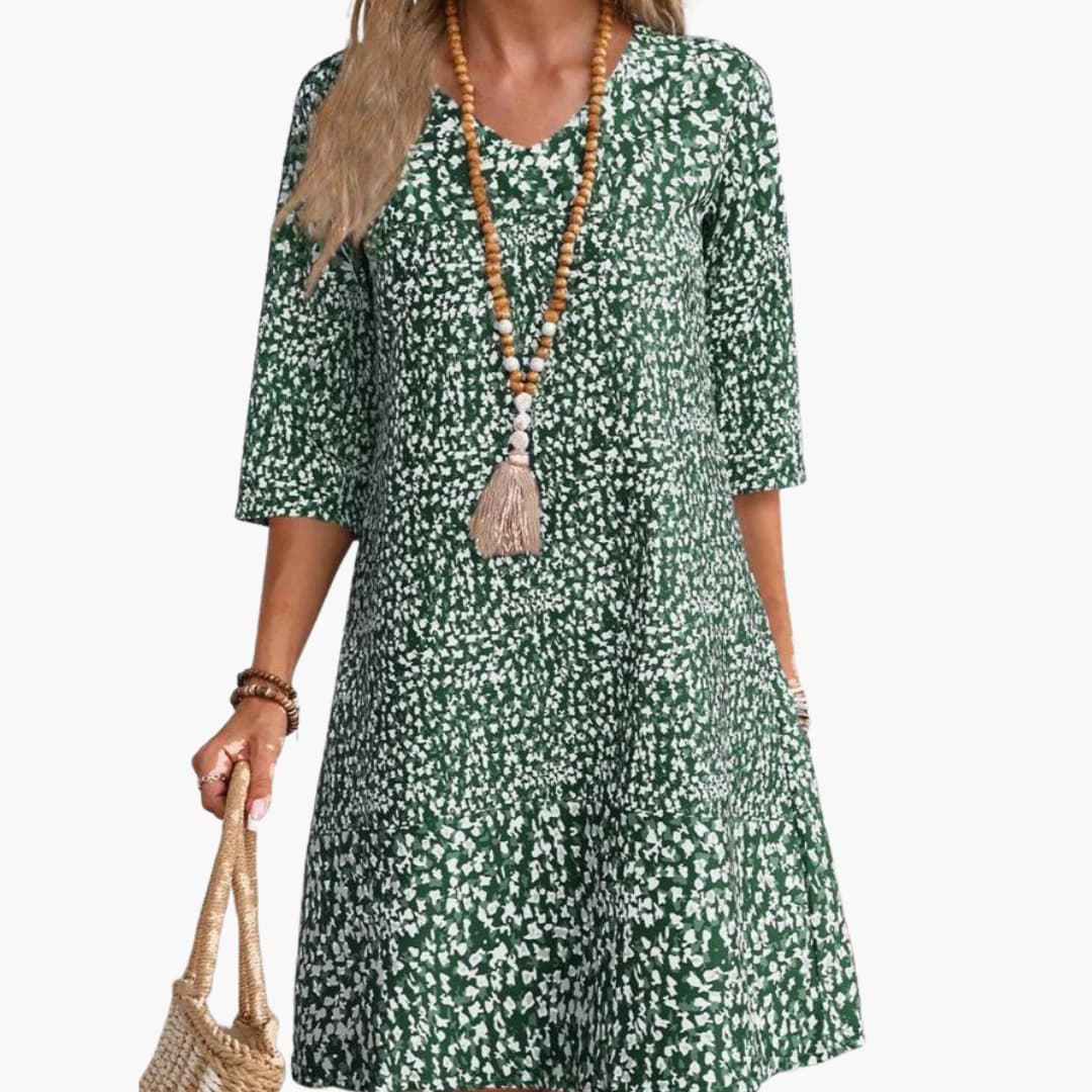 Women’s Short Dress with V Neckline and Tiered Hem