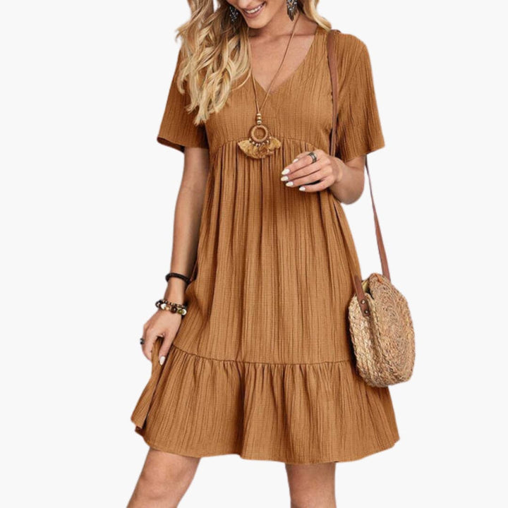 Women’s A-Line Dress with V-Neckline and Tiered Skirt