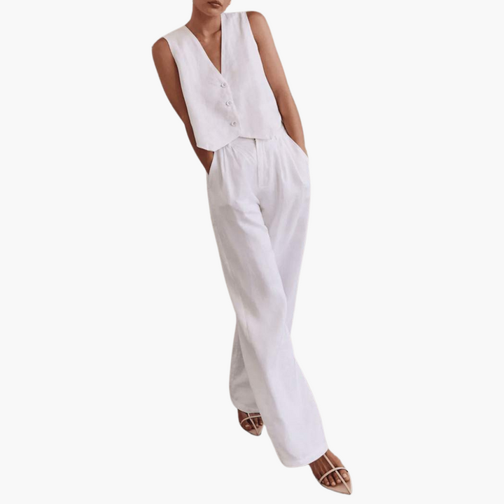 Women’s V-Neck Vest and Wide-Leg Pants Set