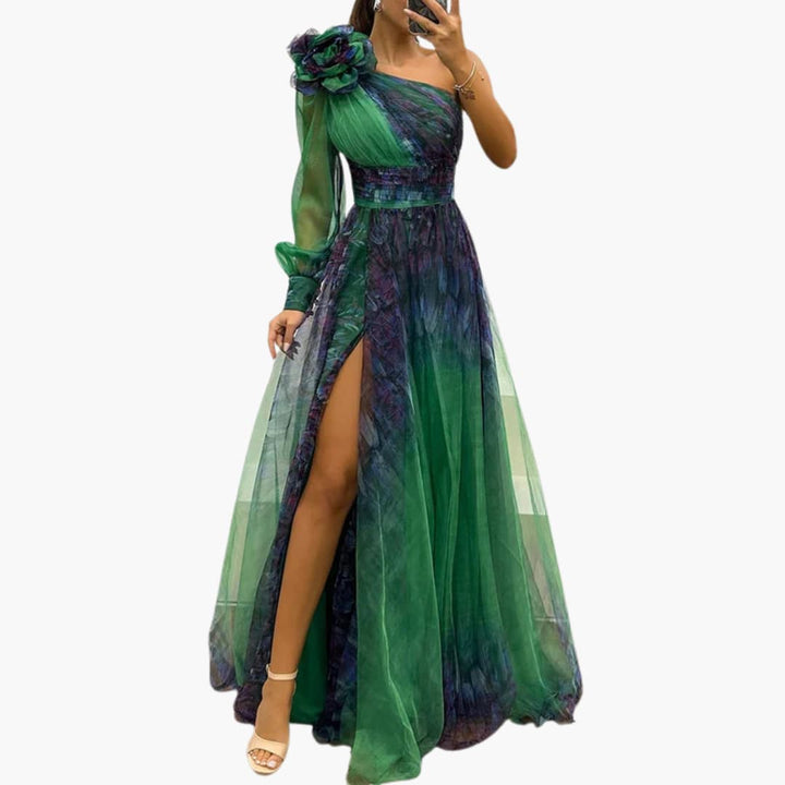 Women’s Maxi Dress with One Shoulder Design and Side Split